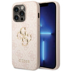 Guess 4G Big Metal Logo dėklas iPhone 15 Pro - rožinis -- iPhone 15 Pro