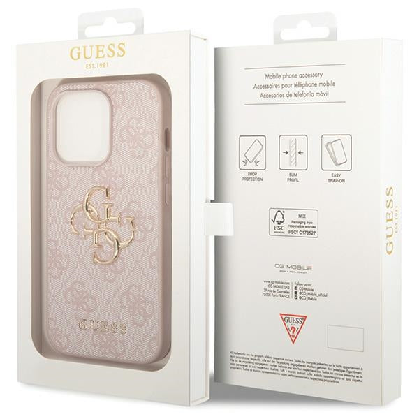 Guess 4G Big Metal Logo dėklas iPhone 15 Pro - rožinis -- iPhone 15 Pro
