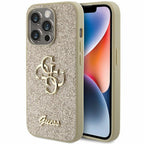 Guess dėklas iPhone 15 Pro – auksinis, Glitter 4G