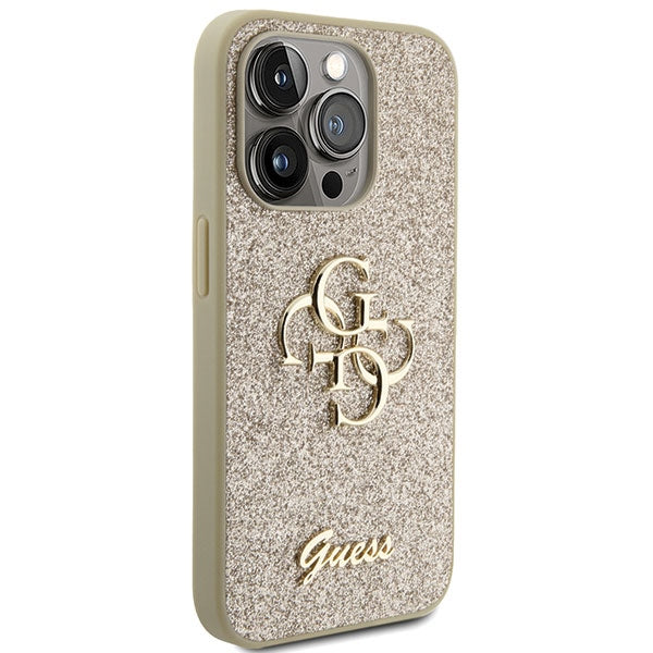 Guess dėklas iPhone 15 Pro – auksinis, Glitter 4G
