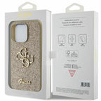 Guess dėklas iPhone 15 Pro – auksinis, Glitter 4G