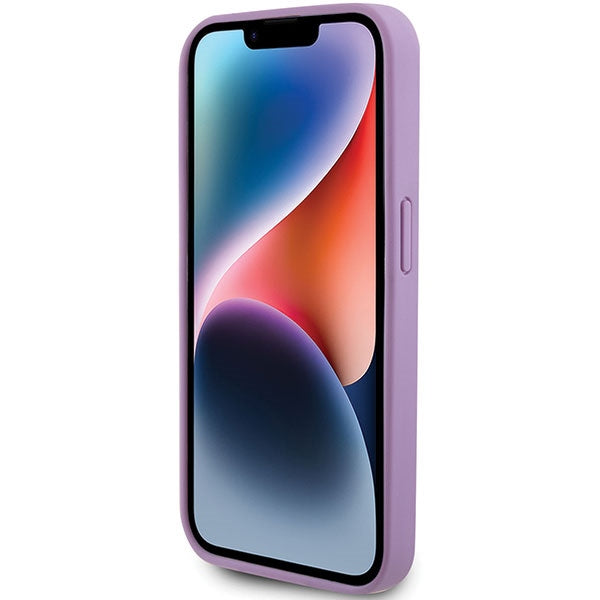 Guess Leather 4G Stamped dėklas iPhone 15 Pro – violetinis