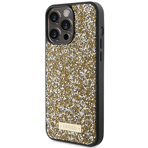 Guess dėklas iPhone 15 Pro – geltonas, su kristalais -- iPhone 15 Pro