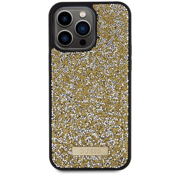 Guess dėklas iPhone 15 Pro – geltonas, su kristalais -- iPhone 15 Pro