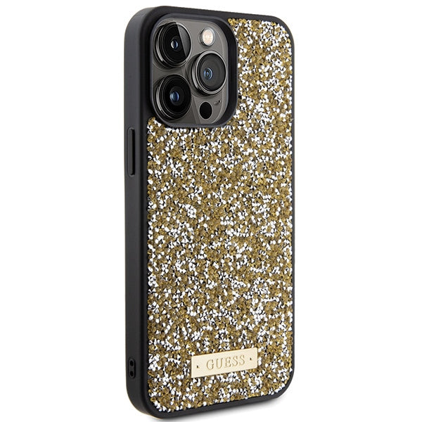 Guess dėklas iPhone 15 Pro – geltonas, su kristalais -- iPhone 15 Pro