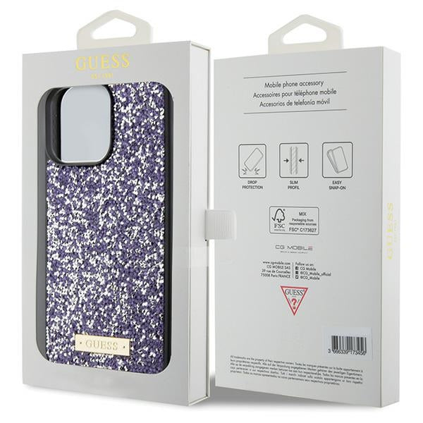 Guess dėklas iPhone 15 Pro – rožinis su kristalais