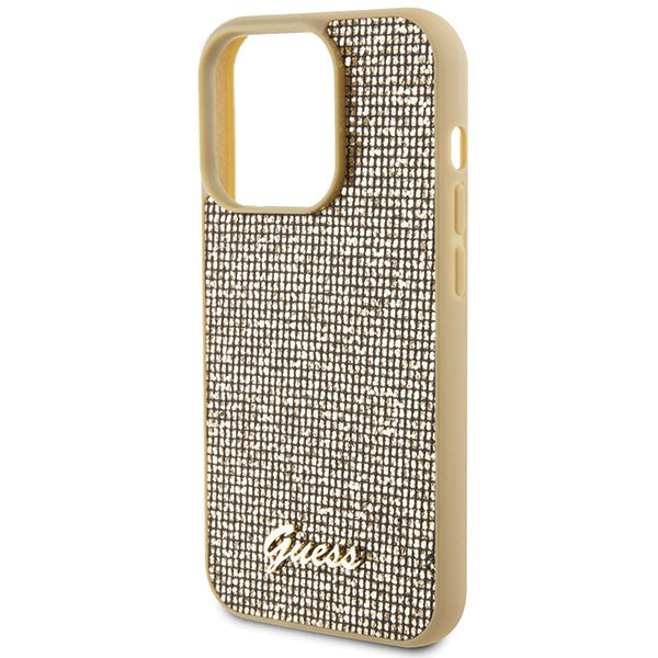 Guess Disco Metal Script dėklas iPhone 15 Pro – auksinis