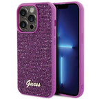 Guess Disco Metal Script dėklas iPhone 15 Pro – rožinis