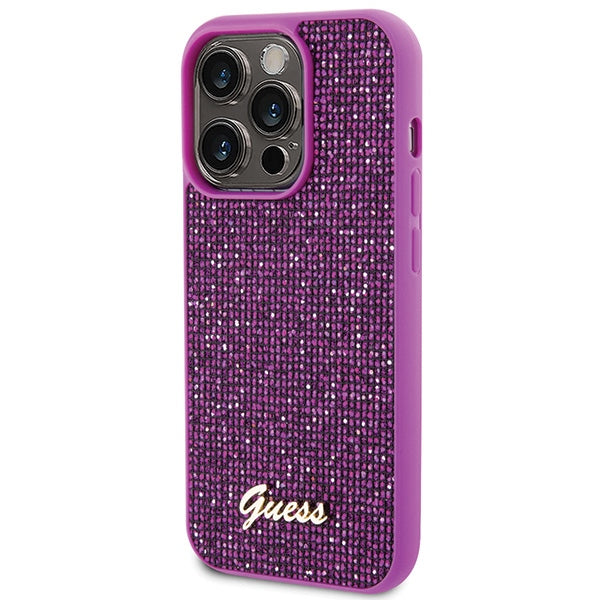 Guess Disco Metal Script dėklas iPhone 15 Pro – rožinis