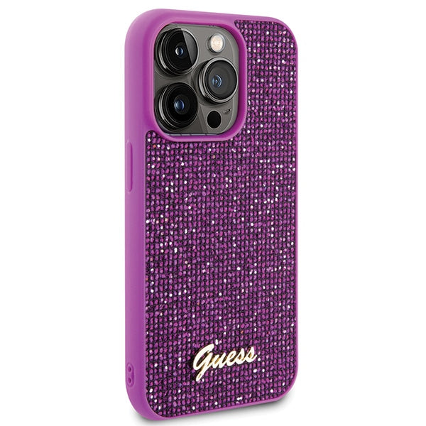 Guess Disco Metal Script dėklas iPhone 15 Pro – rožinis