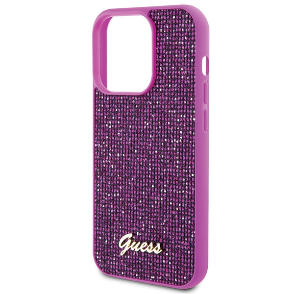 Guess Disco Metal Script dėklas iPhone 15 Pro – rožinis