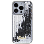 Guess Sequin Script Metal dėklas iPhone 15 Pro – sidabrinis