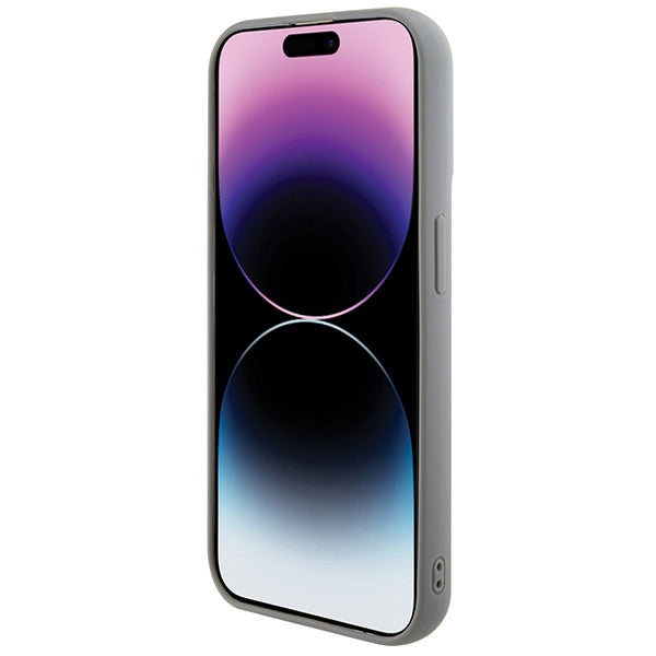 Guess Sequin Script Metal dėklas iPhone 15 Pro – sidabrinis