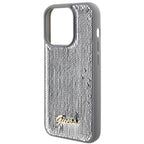 Guess Sequin Script Metal dėklas iPhone 15 Pro – sidabrinis