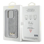 Guess Sequin Script Metal dėklas iPhone 15 Pro – sidabrinis