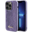 Guess Sequin Script Metal dėklas iPhone 15 Pro – violetinis