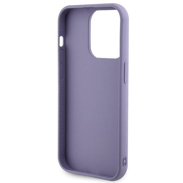 Guess Sequin Script Metal dėklas iPhone 15 Pro – violetinis