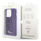 Guess Sequin Script Metal dėklas iPhone 15 Pro – violetinis