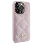 Guess Quilted Metal Logo dėklas iPhone 15 Pro – rožinis
