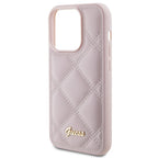 Guess Quilted Metal Logo dėklas iPhone 15 Pro – rožinis