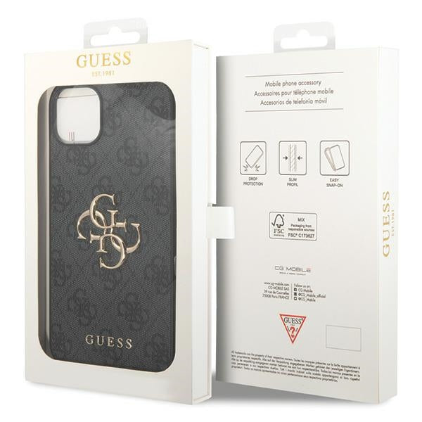Guess 4G Big Metal Logo iPhone 15 dėklas - Pilkas -- iPhone 15