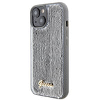 Guess Sequin Script Metal dėklas iPhone 15 – sidabrinis