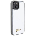 Guess Sequin Script Metal dėklas iPhone 15 – sidabrinis