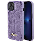 Guess Sequin Script Metal dėklas iPhone 15 – violetinis