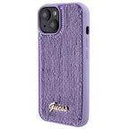 Guess Sequin Script Metal dėklas iPhone 15 – violetinis
