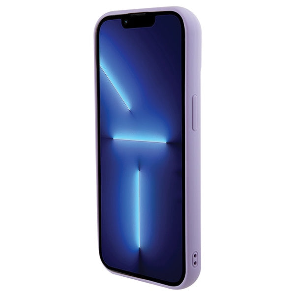 Guess Sequin Script Metal dėklas iPhone 15 – violetinis