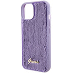 Guess Sequin Script Metal dėklas iPhone 15 – violetinis