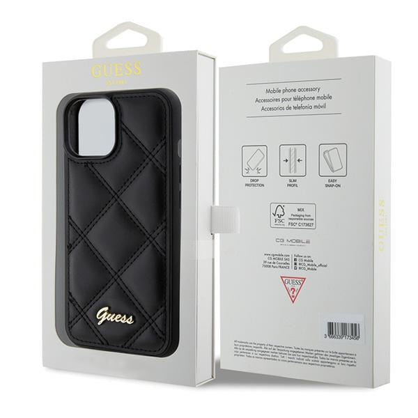 Guess dėklas iPhone 15 – juodas, eko oda