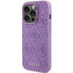 Guess Leather 4G dėklas iPhone 15 Pro Max – violetinis