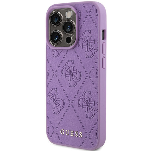 Guess Leather 4G dėklas iPhone 15 Pro Max – violetinis