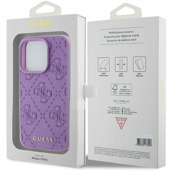 Guess Leather 4G dėklas iPhone 15 Pro Max – violetinis