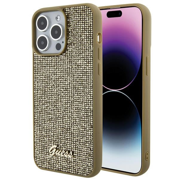 Guess dėklas iPhone 15 Pro Max – auksinis