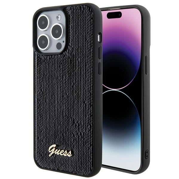 Guess blizgučių dėklas iPhone 15 Pro Max – juodas