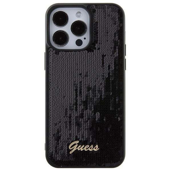 Guess blizgučių dėklas iPhone 15 Pro Max – juodas