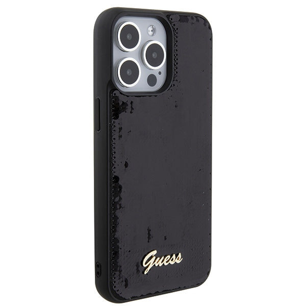 Guess blizgučių dėklas iPhone 15 Pro Max – juodas