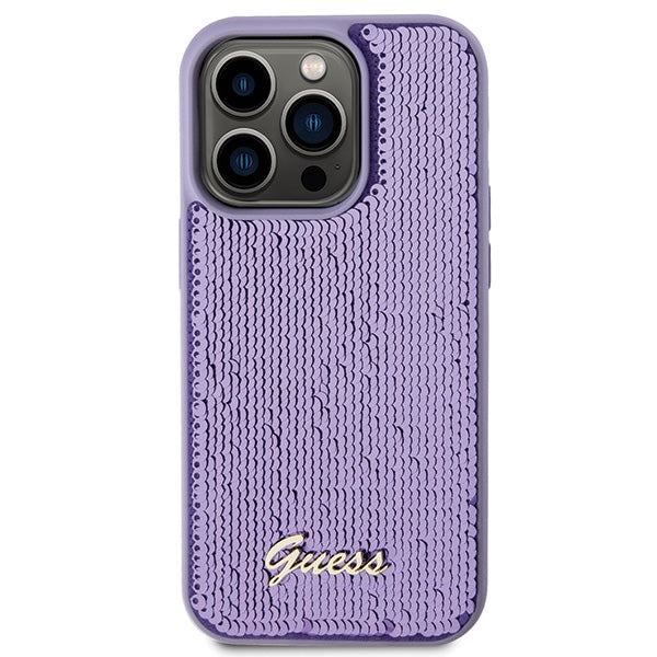 Guess blizgučių dėklas iPhone 15 Pro Max – violetinis