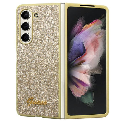 Guess Glitter Script dėklas Samsung Galaxy Z Fold5 – auksinis -- Samsung Galaxy Z Fold 5