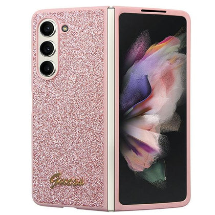 Guess Glitter Script dėklas Galaxy Z Fold5 – rožinis -- Samsung Galaxy Z Fold 5