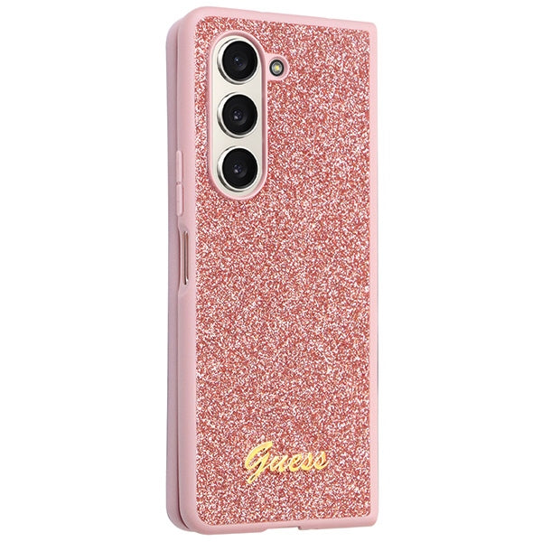 Guess Glitter Script dėklas Galaxy Z Fold5 – rožinis -- Samsung Galaxy Z Fold 5