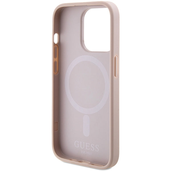 Guess Saffiano MagSafe dėklas iPhone 15 Pro – rožinis