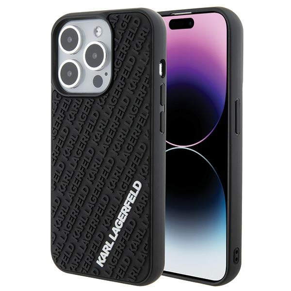 Karl Lagerfeld 3D Rubber Multi Logo dėklas iPhone 15 Pro – juodas
