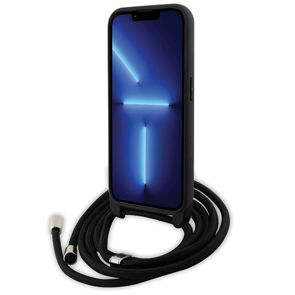 Karl Lagerfeld dėklas iPhone 15 Pro su dirželiu – juodas