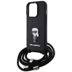 Karl Lagerfeld dėklas iPhone 15 Pro su dirželiu – juodas