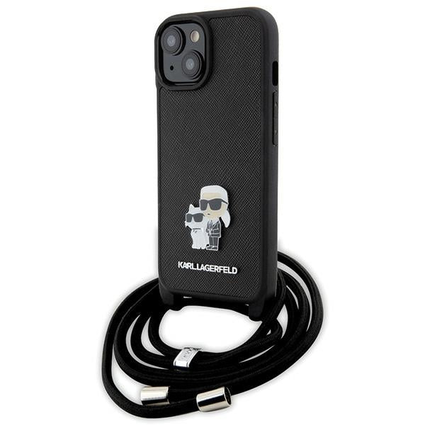 Karl Lagerfeld Crossbody Saffiano dėklas iPhone 15 Plus – juodas