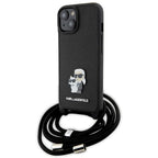 Karl Lagerfeld Crossbody Saffiano dėklas iPhone 15 Plus – juodas