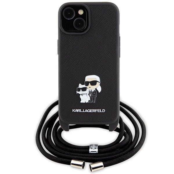 Karl Lagerfeld Crossbody Saffiano dėklas iPhone 15 Plus – juodas